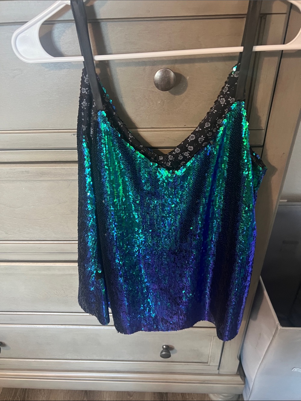 Blue green sequins tank top